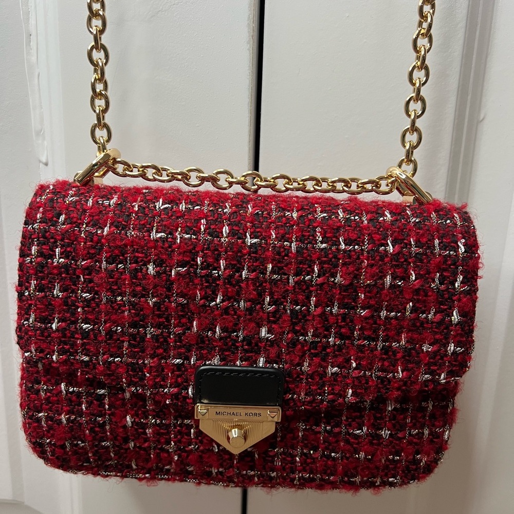 Michael Kors large red tweed shoulder bag